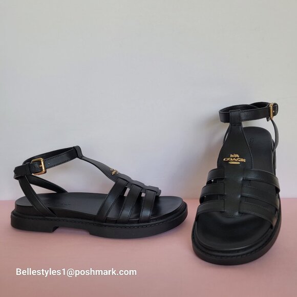 COACH Franny Leather Sandal with Ankle Buckle Closure -Black - Women’s Size 9B⭐ - Picture 5 of 16